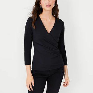 Ann Taylor Factory New Without Tag Black Surplice V-Neck Crossover Faux Wrap Top